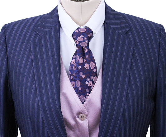 Day Suit Becker Brothers Bright Navy Shadow Stripe with Rose Pinstripe