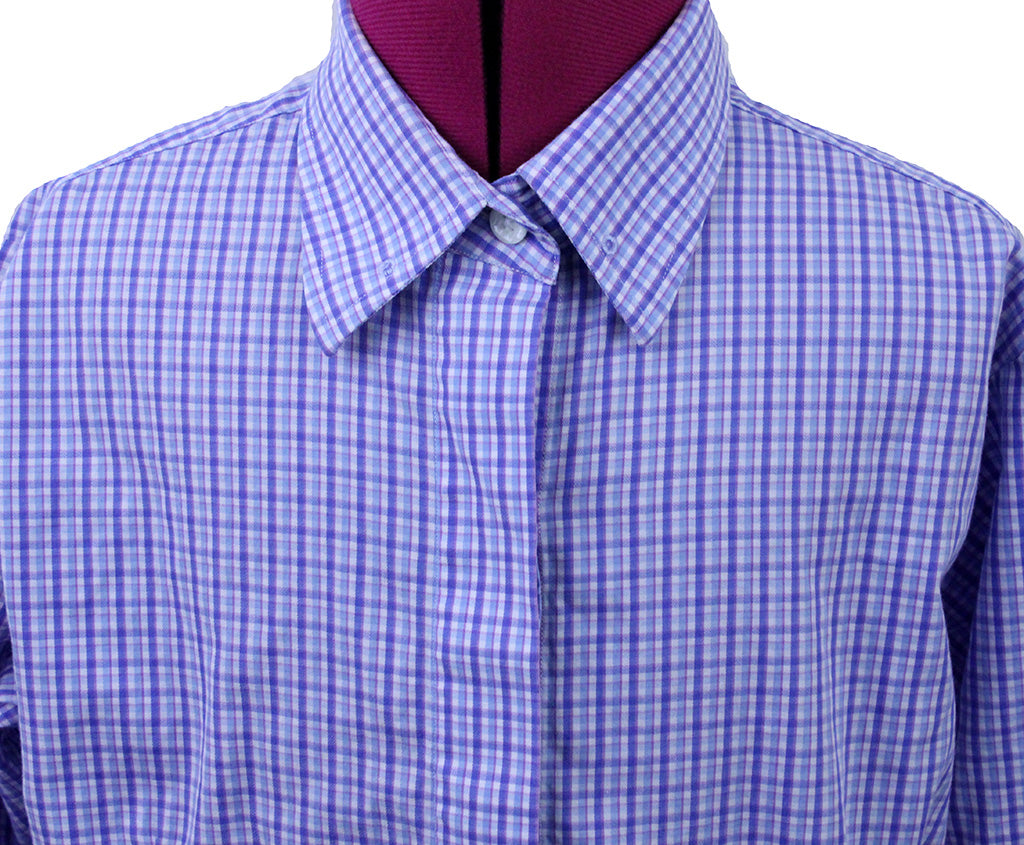 Shirt Issued By Ellie May Purple and Blue Plaid Shirt