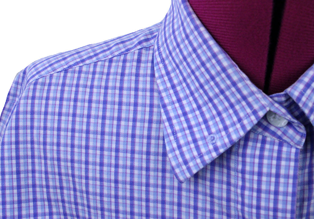 Shirt Issued By Ellie May Purple and Blue Plaid Shirt