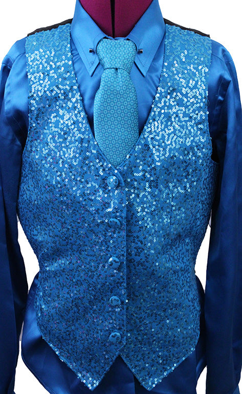 Vest and Shirt Combination Show Season Aqua Satin and Sequin