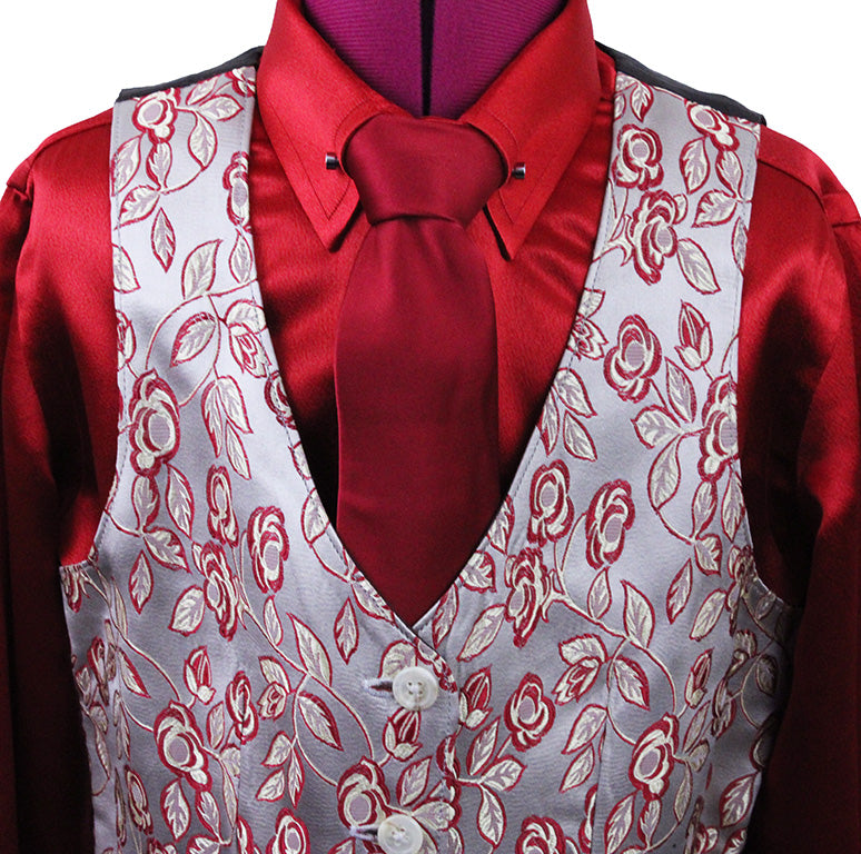 Vest Show Season Cream and Red Floral Satin Brocade