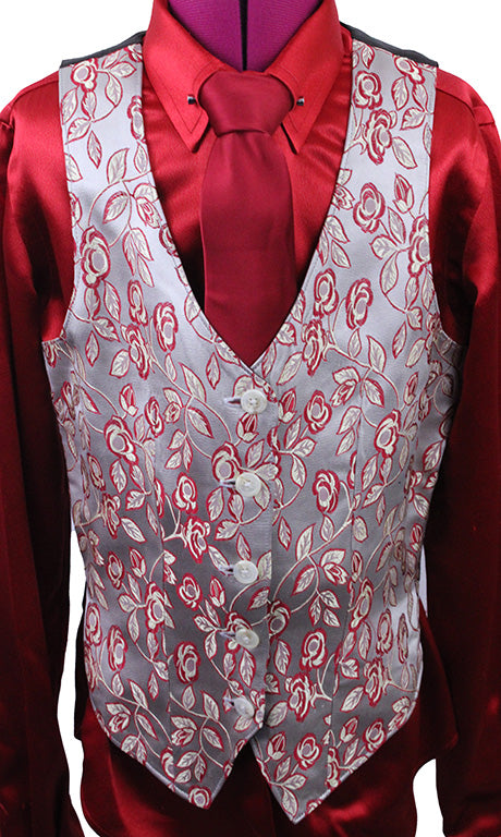 Vest Show Season Cream and Red Floral Satin Brocade