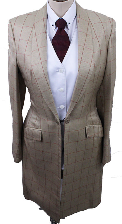 Day Coat Carl Meyers Tan with Coral and Berry Windowpane