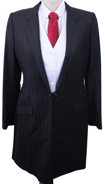 Day Suit Becker Brothers Dark Brown with Black and Red Pinstripe