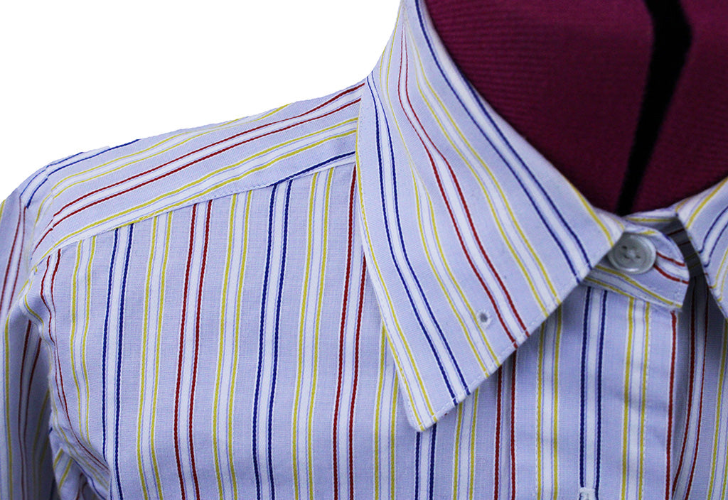 Shirt Becker Brothers Blue with Red, Yellow, and White Stripe