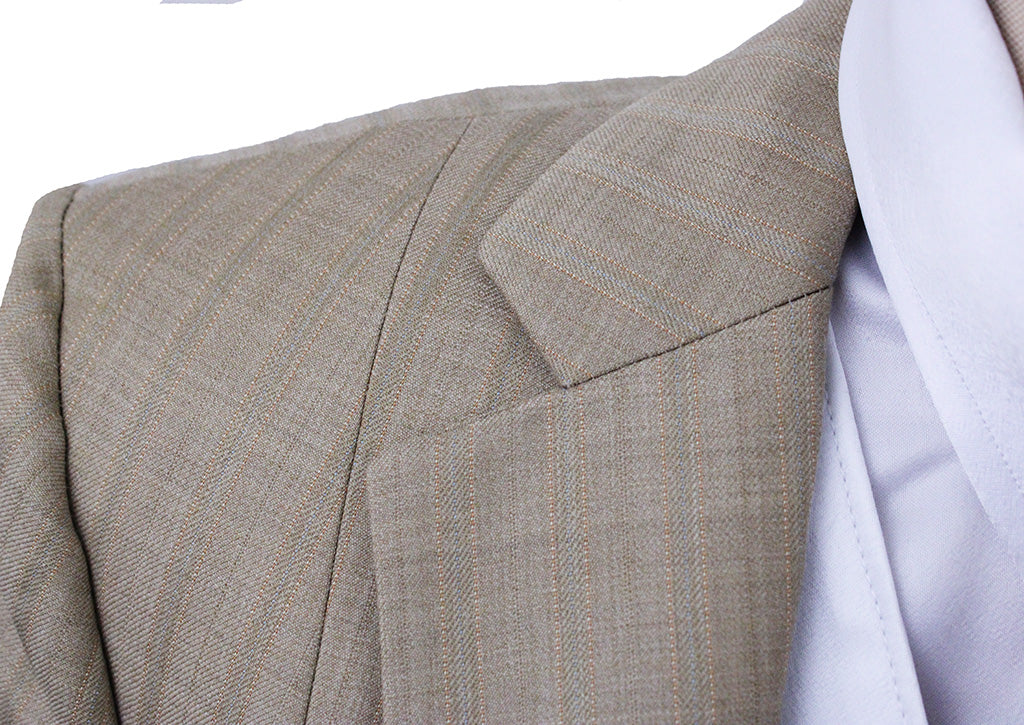 Day Suit Chavez Tan Shadow Stripe with Coral and Aqua Pinstripe