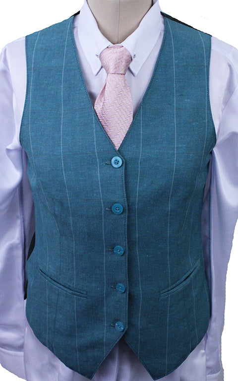 Vest Issued By Ellie May Aqua with Silver and Steel Windowpane