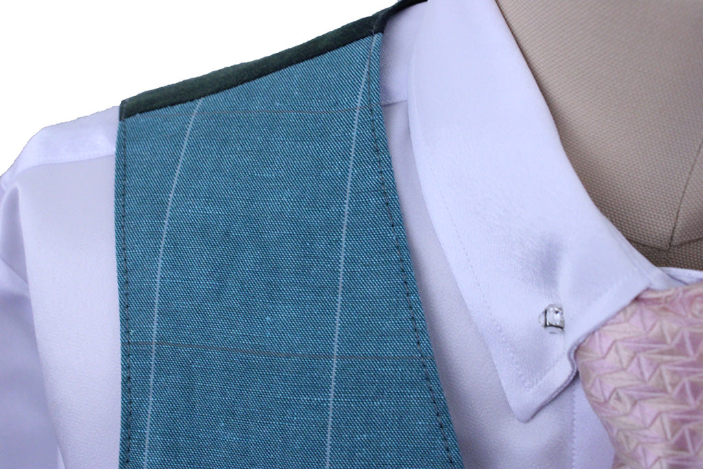 Vest Issued By Ellie May Aqua with Silver and Steel Windowpane
