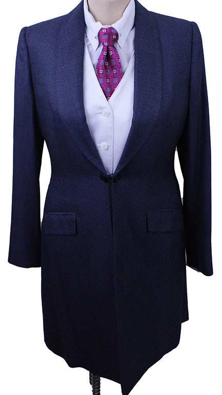 Day Coat Becker Brothers Navy with Maroon Dot