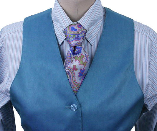 Vest Issued By Ellie May Aqua Herringbone Sheen