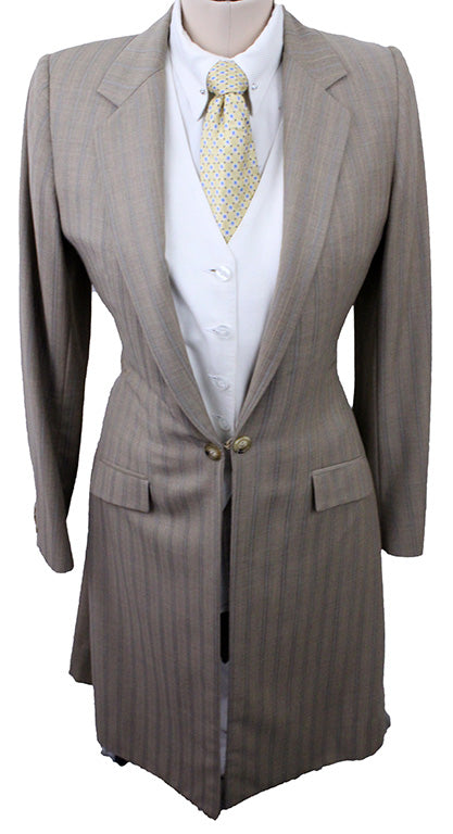 Day Suit Becker Brothers Tan with Coral and Blue Pinstripe