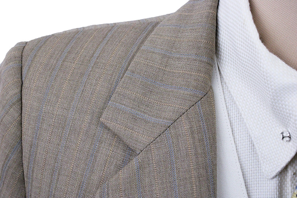 Day Suit Becker Brothers Tan with Coral and Blue Pinstripe