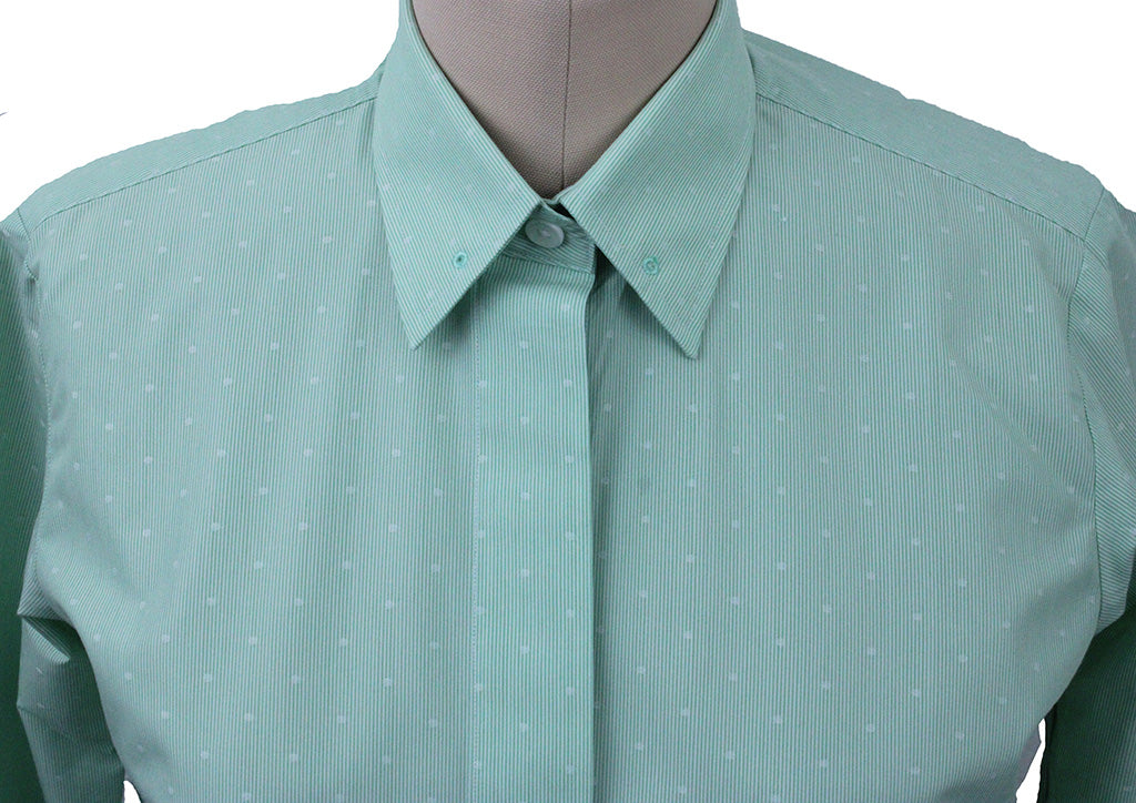 Shirt Issued By Ellie May Green Thin Pinstripe and Dot Shirt