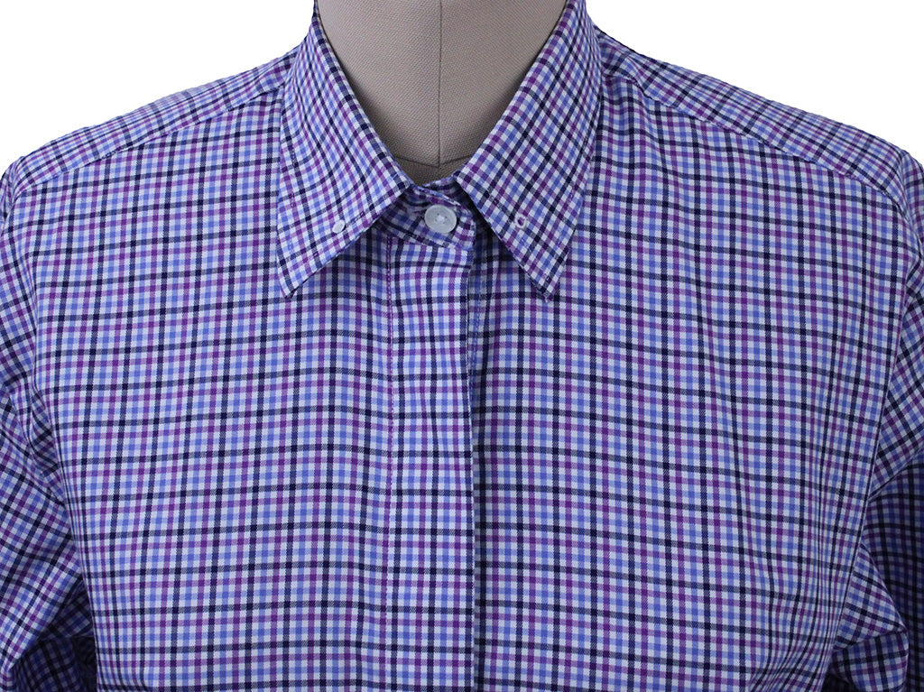 Shirt Issued By Ellie May Purple, Blue, and Navy Box Plaid