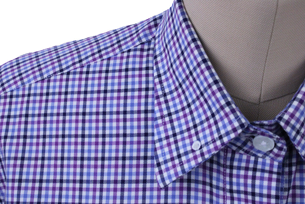 Shirt Issued By Ellie May Purple, Blue, and Navy Box Plaid