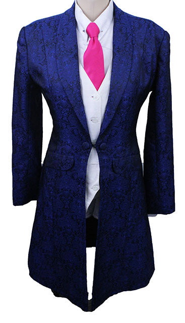 Day Coat Scintilla Black and Blue Medallion Brocade