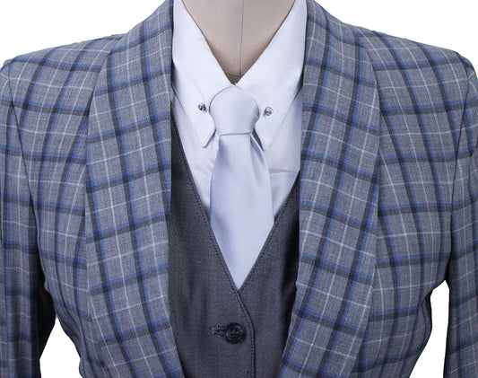 Day Coat Becker Brothers Silver and Blue Glenplaid