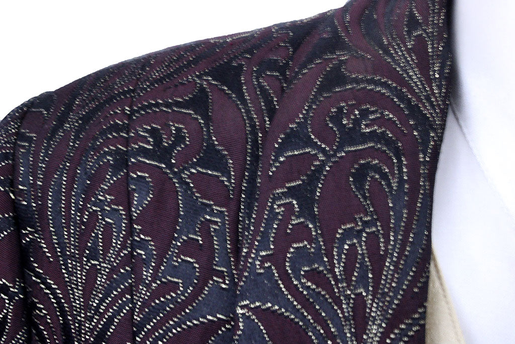 Day Coat Chavez Maroon, Black and Gold Paisley Brocade