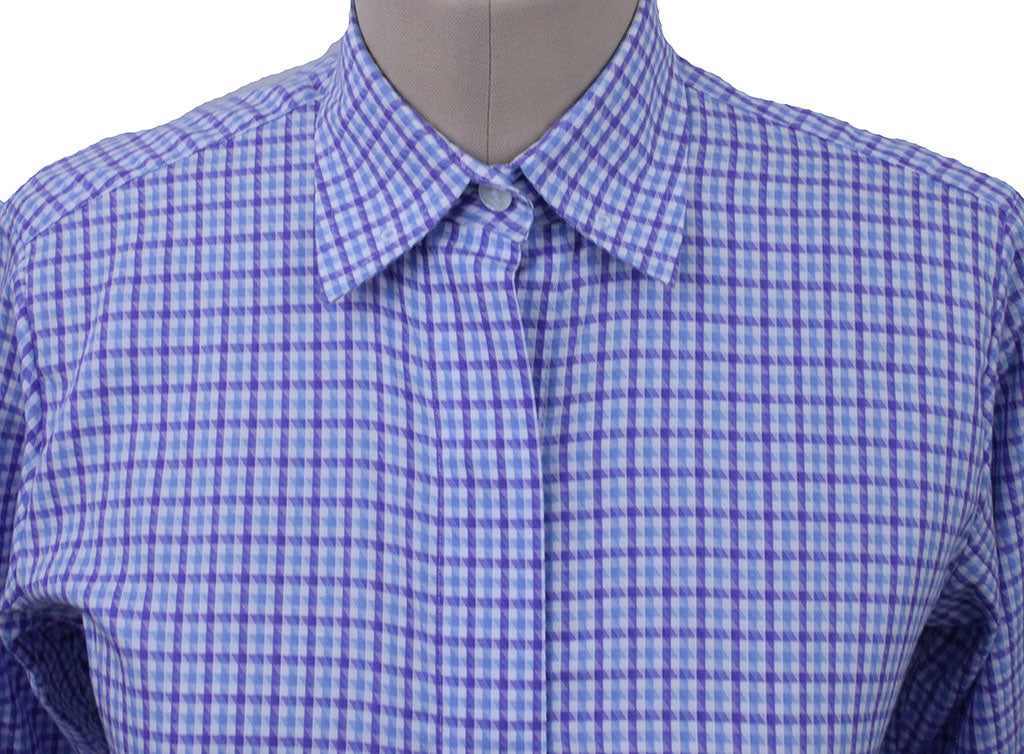 Shirt Issued By Ellie May Blue and Purple Arrow Box Check