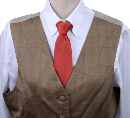 Vest Marsha DeArriaga Tan with Coral and Blue Windowpane