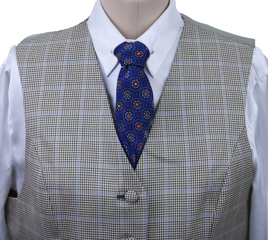 Vest Marsha DeArriaga Cream and Brown Houndstooth with Blue Windowpane
