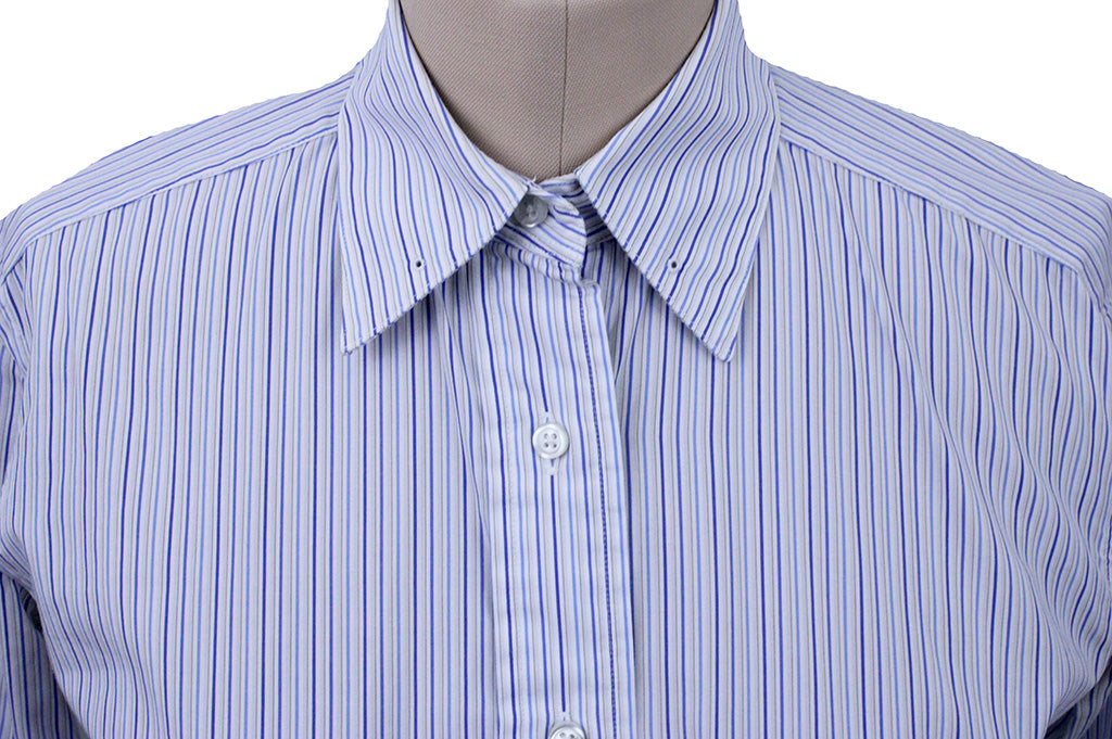 Shirt Becker Brothers White with Blue and Gold Stripe