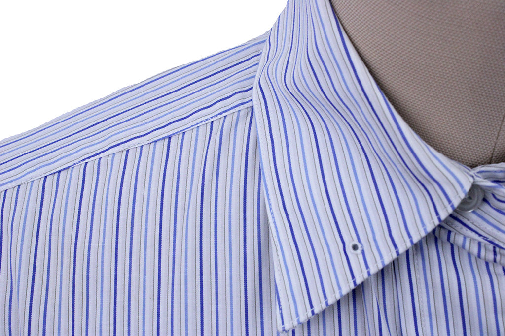 Shirt Becker Brothers White with Blue and Gold Stripe
