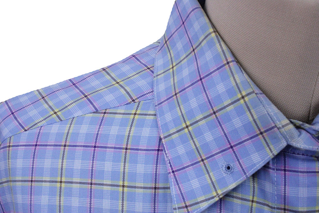Shirt Marsha DeArriaga Blue with Purple and Yellow Windowpane