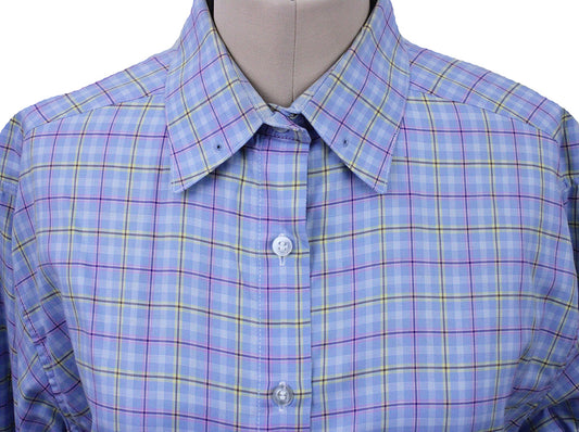 Shirt Marsha DeArriaga Blue with Purple and Yellow Windowpane