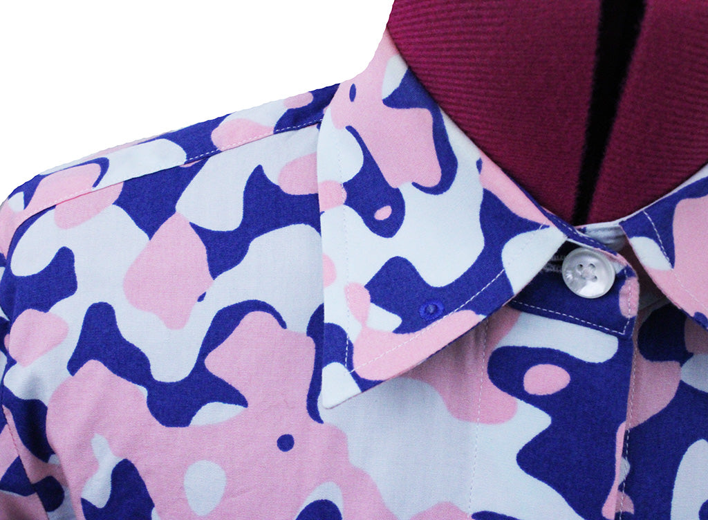 Shirt Issued By Ellie May Light Blue, Royal Blue, and Pink Camo