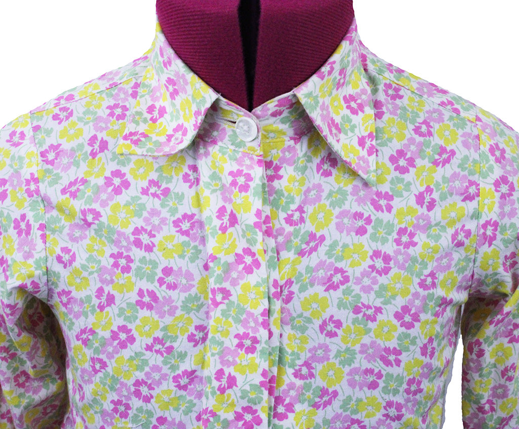 Shirt Issued By Ellie May Pink, Lime, and Yellow Flower