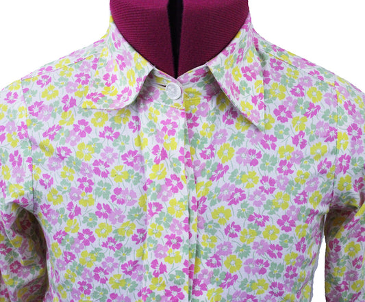 Shirt Issued By Ellie May Pink, Lime, and Yellow Flower