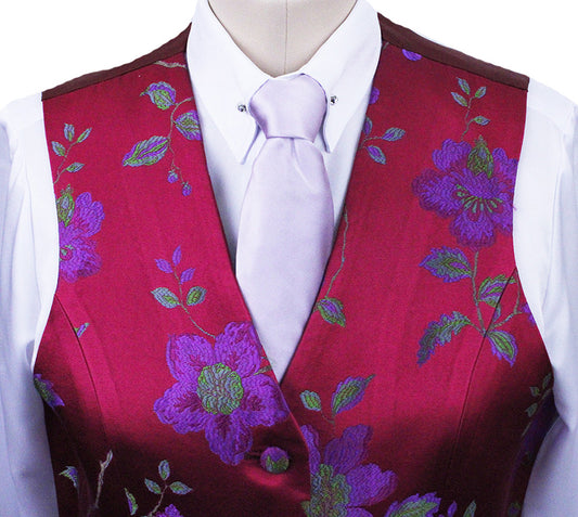 Vest Marsha DeArriaga Magenta Floral Brocade