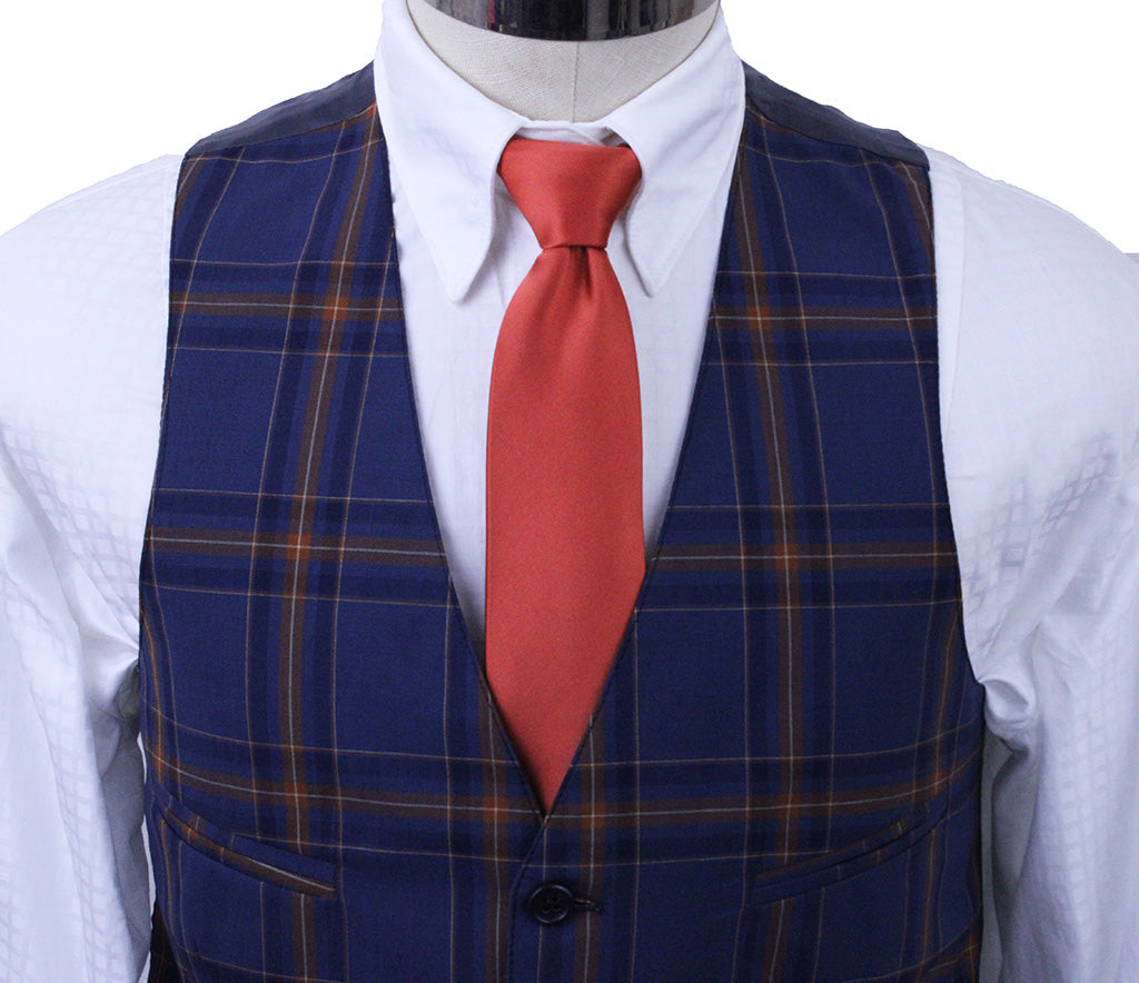 BRAND NEW! Becker Brothers Men's Vest Navy with Copper Windowpane
