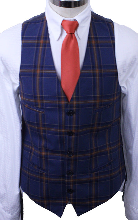BRAND NEW! Becker Brothers Men's Vest Navy with Copper Windowpane