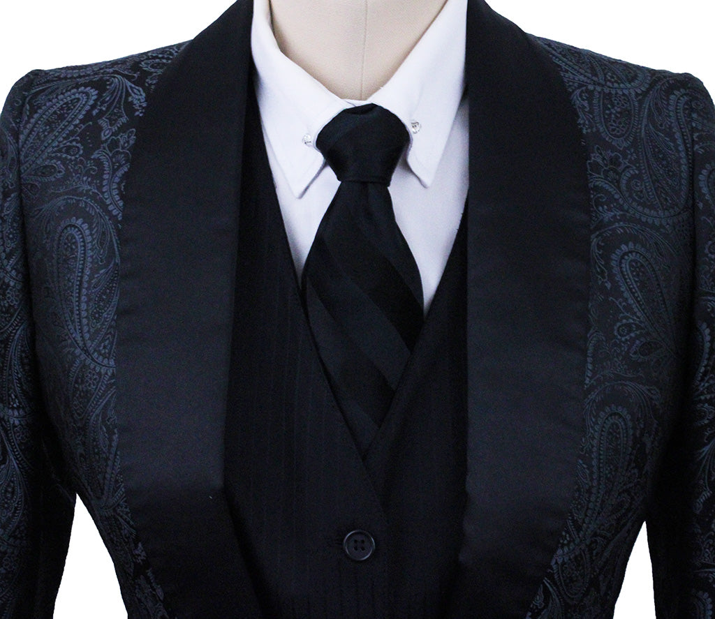 Day Coat Hawkewood Black and Steel Paisley Sheen