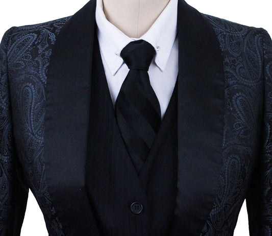 Day Coat Hawkewood Black and Steel Paisley Sheen