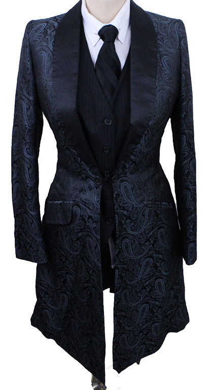 Day Coat Hawkewood Black and Steel Paisley Sheen