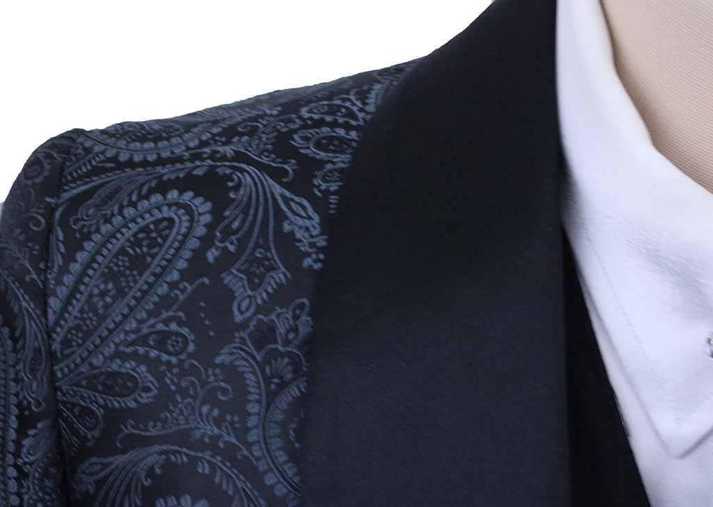 Day Coat Hawkewood Black and Steel Paisley Sheen