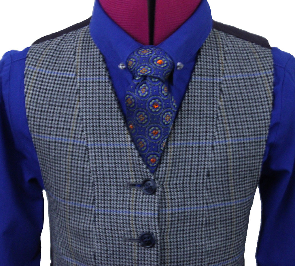 Shirt and Vest Combination Navy Houndstooth with Blue and Gold Windowpane