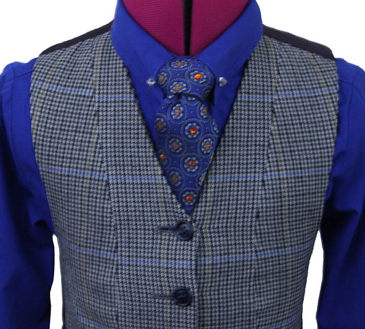 Shirt and Vest Combination Navy Houndstooth with Blue and Gold Windowpane