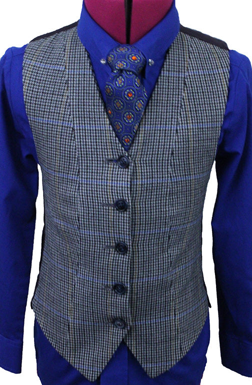 Shirt and Vest Combination Navy Houndstooth with Blue and Gold Windowpane