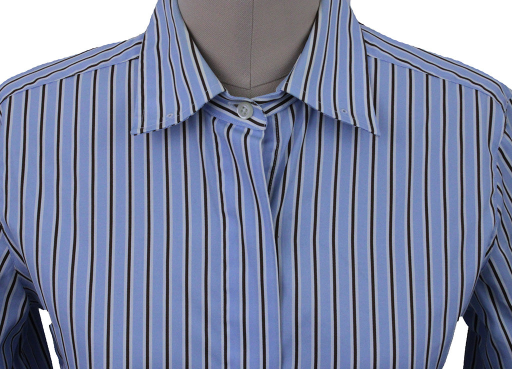 Shirt DeRegnaucourt Blue with Brown and White Stripe