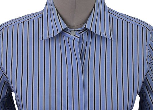 Shirt DeRegnaucourt Blue with Brown and White Stripe