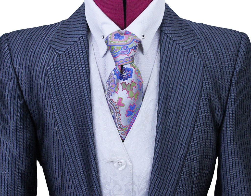 Day Suit Betty Berdine Light Blue Sheen with Navy Pinstripe