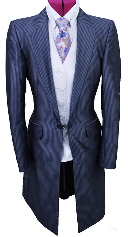 Day Suit Betty Berdine Light Blue Sheen with Navy Pinstripe