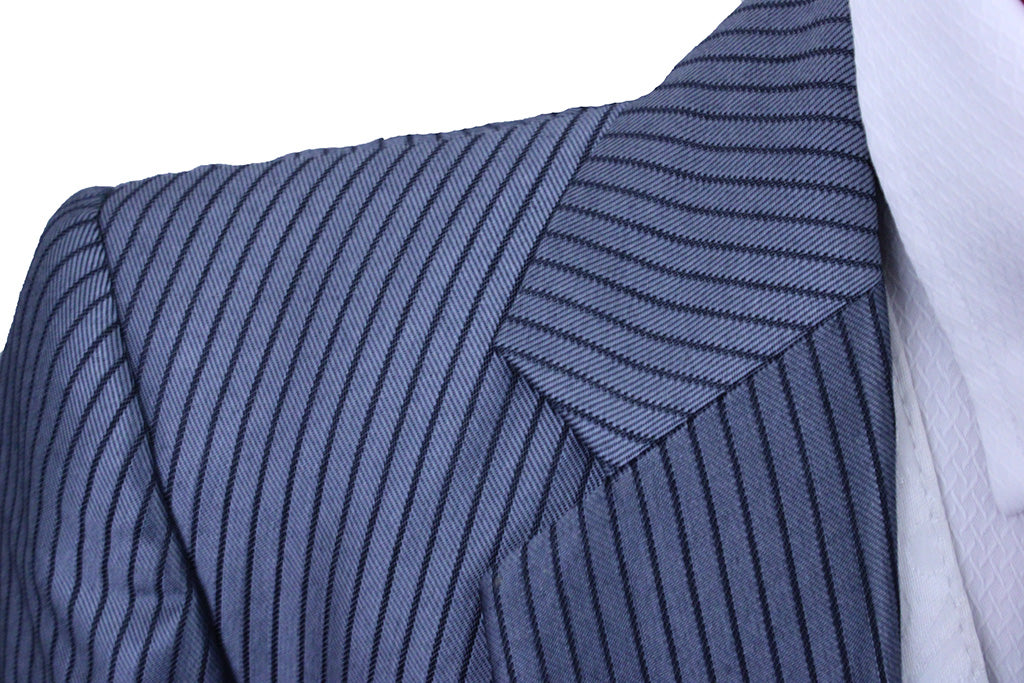 Day Suit Betty Berdine Light Blue Sheen with Navy Pinstripe