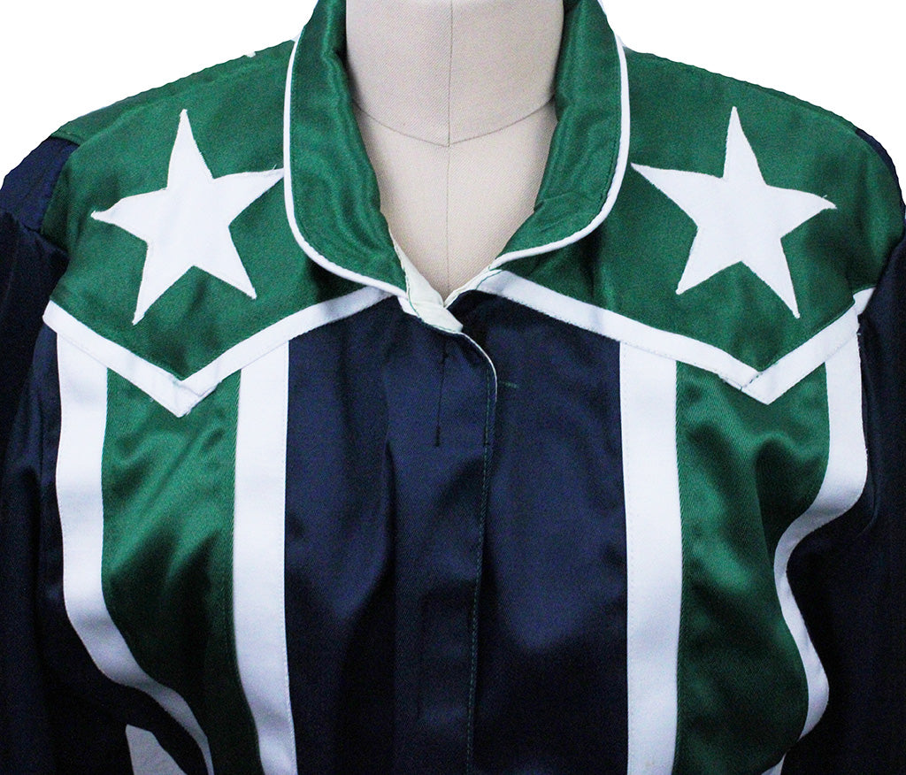 Road Silks Navy and Green with White Piping and Stars