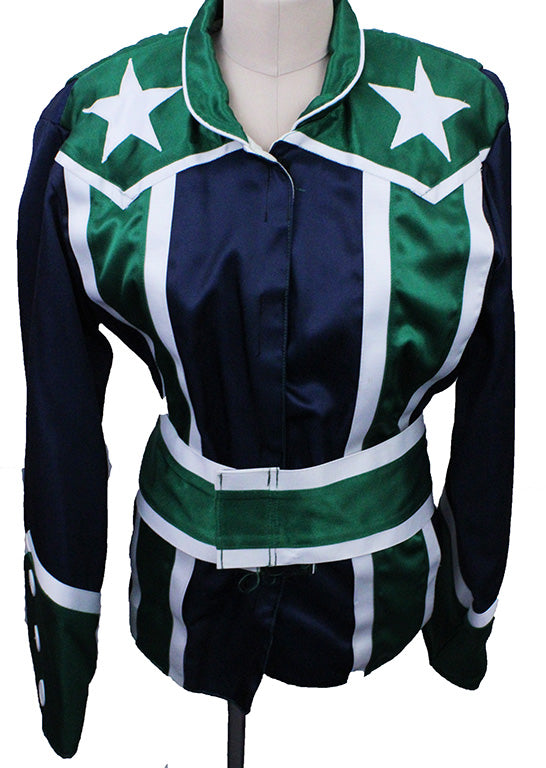 Road Silks Navy and Green with White Piping and Stars