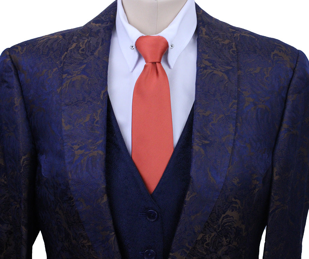 Day Coat DeRegnaucourt Navy and Copper Floral Brocade